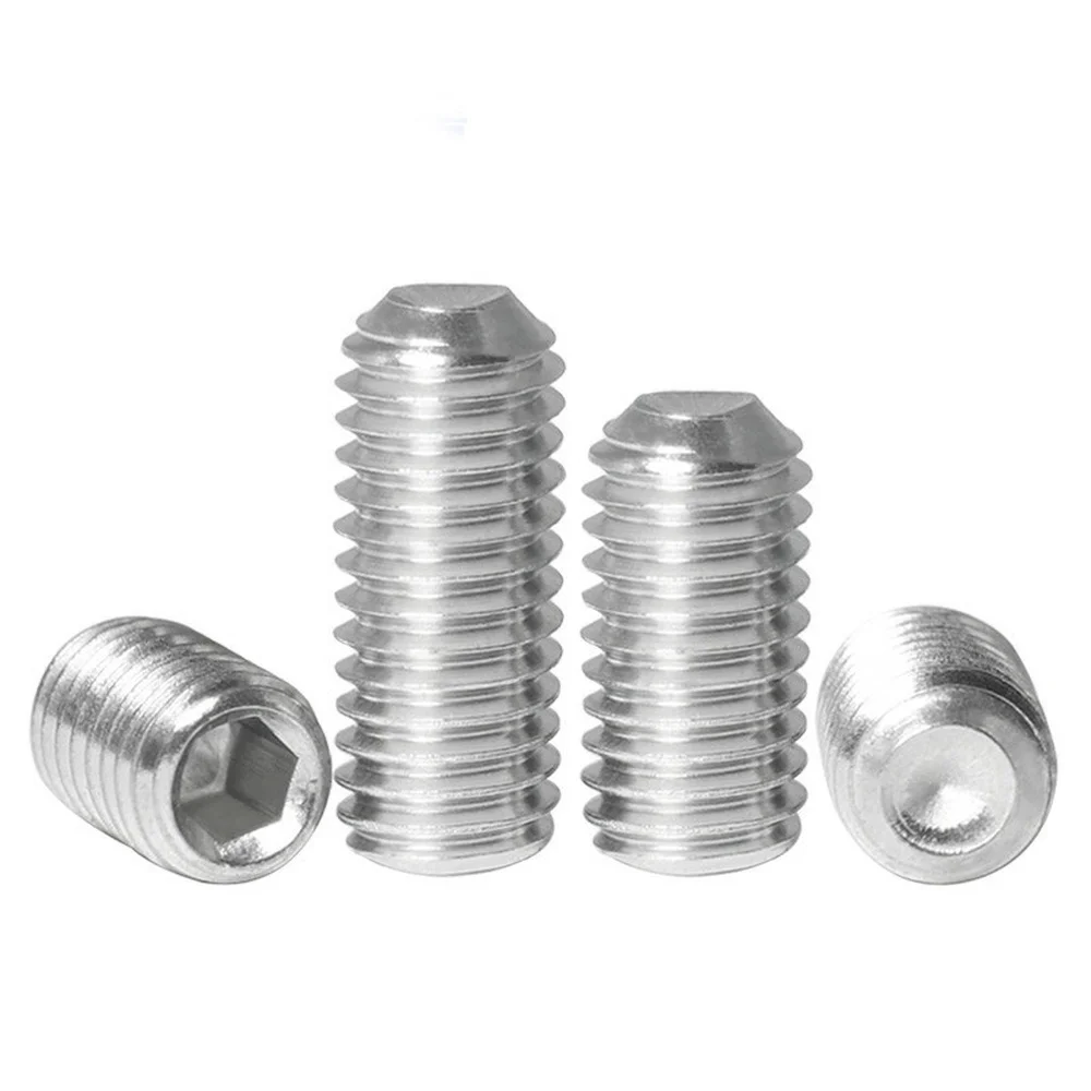 10 unids/lote juego de zócalos hexagonales tornillo punta de copa de acero inoxidable M2 M3 M4 M5 M6 M8 M10 tornillo hexagonal sin cabeza DIN916