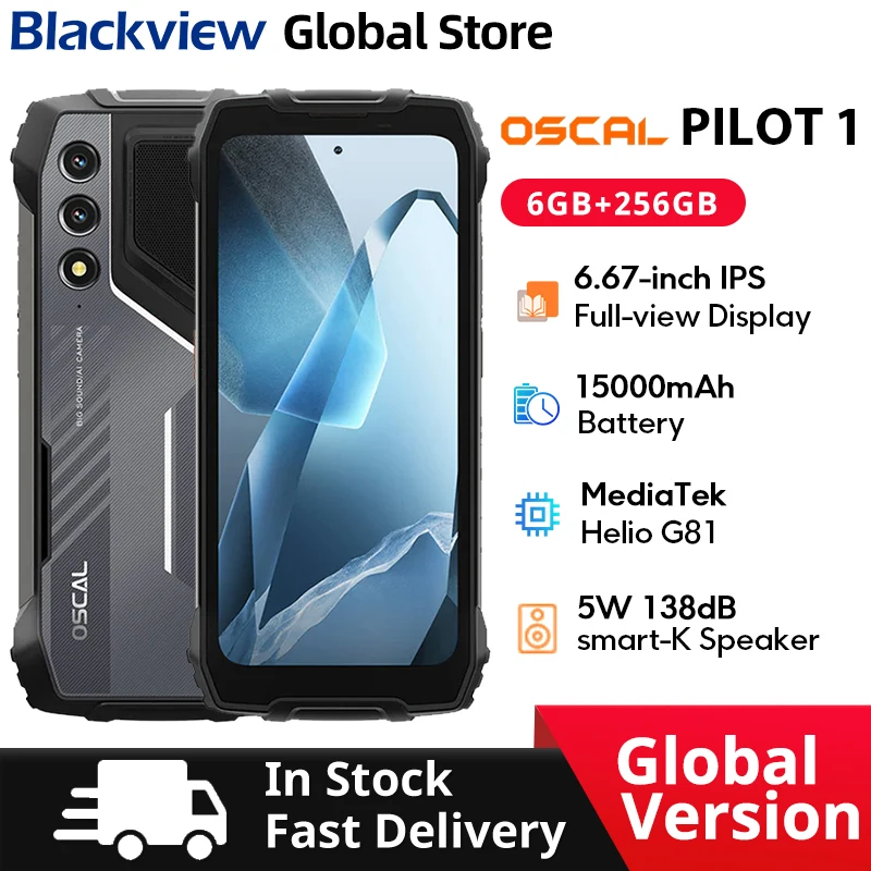 Blackview Oscal PILOT 1 teléfono resistente pantalla HD de 6,67 pulgadas + 90Hz altavoz de caja de 5W 6GB 256GB Helio G81 CPU 15000mAh NFC teléfono móvil