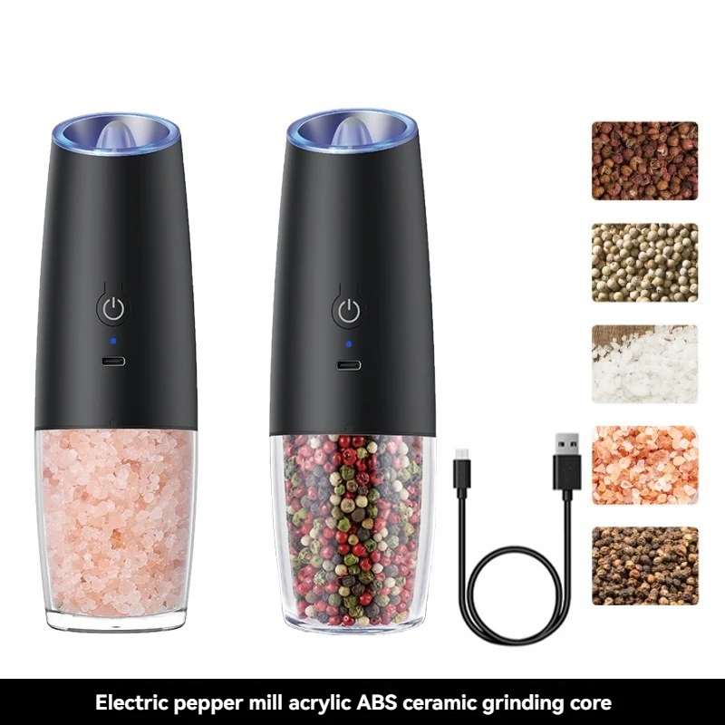 2PCElectric Macinapepe Macina sale e pepe USB ricaricabile grossolanità regolabile Macinaspezie con strumento da cucina a luce LED