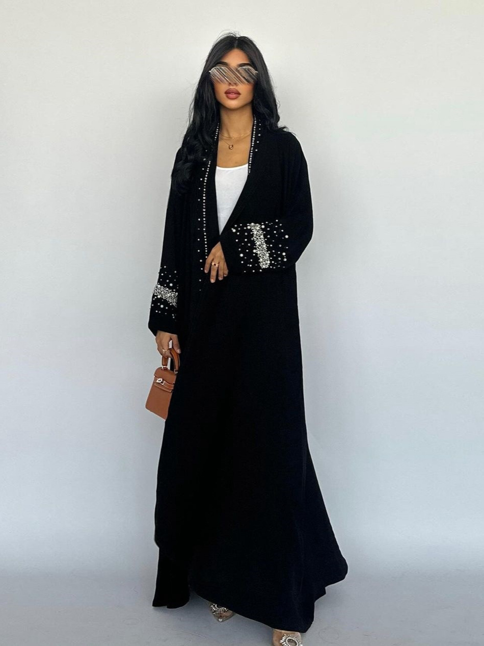 Eid muçulmano diamante pérolas abaya para mulher com lenço abayas jalabiya vestidos de festa dubai kaftan vestidos largos longo robe 2024
