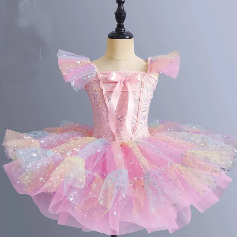 เด็กวัยหัดเดินSequinedสีขาวบัลเล่ต์Tutuชุดสาวชุดเต้นรําแจ๊สเด็กBallerinas Tutuชุดเด็กเสื้อผ้าเต้นรําบอลรูม