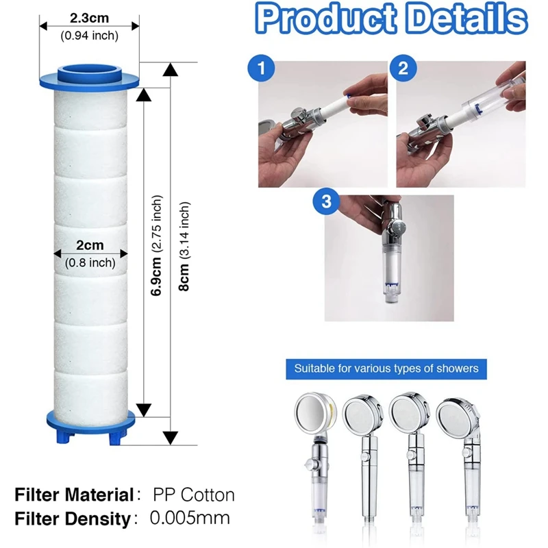 10Pcs Replacement Shower Filter Cartridge shower water filter Remove Chlorine/Fluoride/Hard Water for Most Hand Held Showerhead