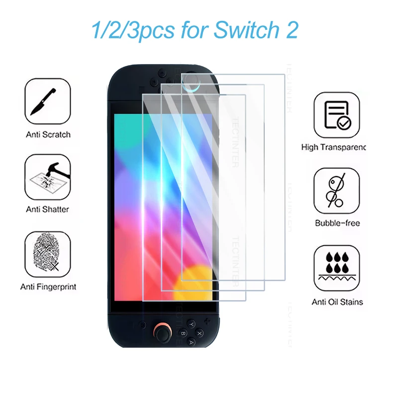 For Nintend Switch 2 Screen Protector 1/2/3PCS Anti-Scratch Tempered Glass Films HD Clear for Nintend Switch 2 Games Accessories
