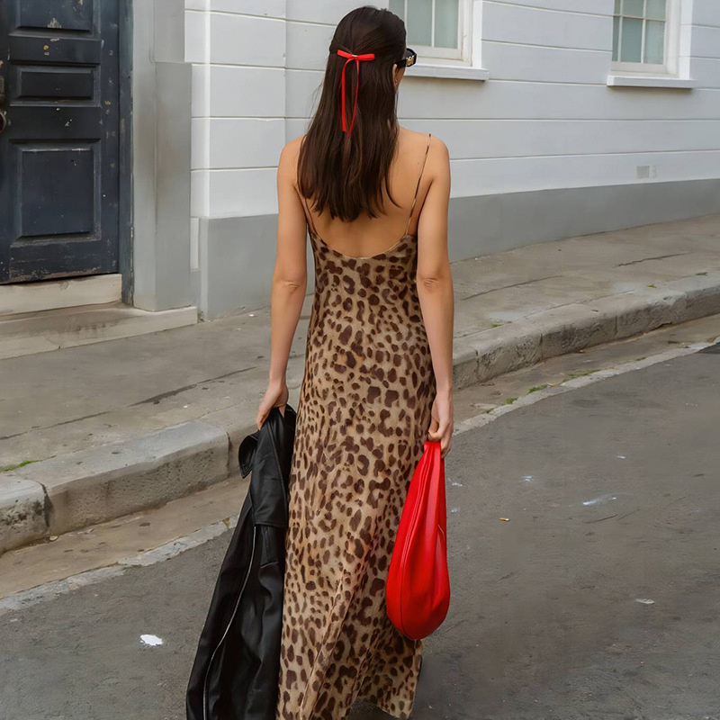Vintage Leopardพิมพ์ชีฟองเซ็กซี่Camiชุดผู้หญิงVคอชุดพรรคแขนกุดแฟชั่น 2024 ฤดูร้อนStreetwearชุด