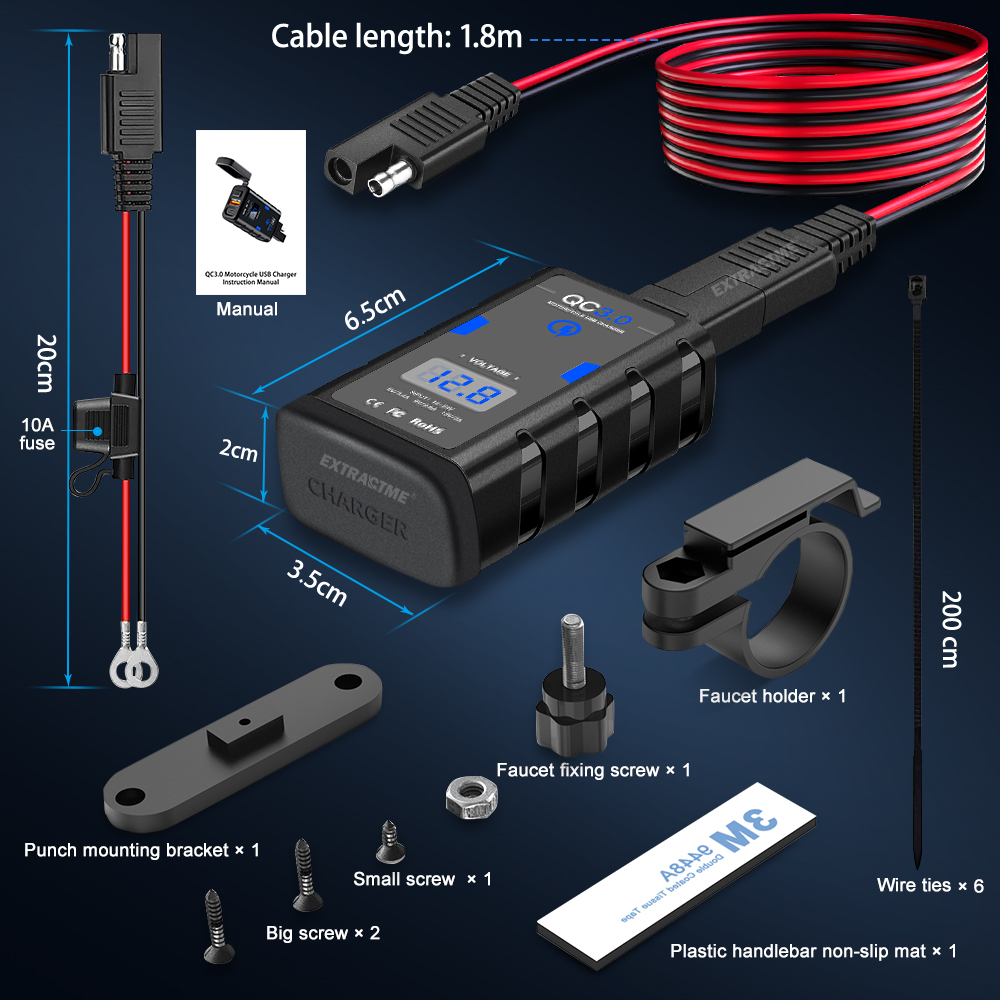 Extractme 6,8A QC3.0 Мотоциклетное USB-зарядное устройство Водонепроницаемый адаптер питания 12 В с переключателем Вольтметр Разъем Мото Зарядное устройство для телефона