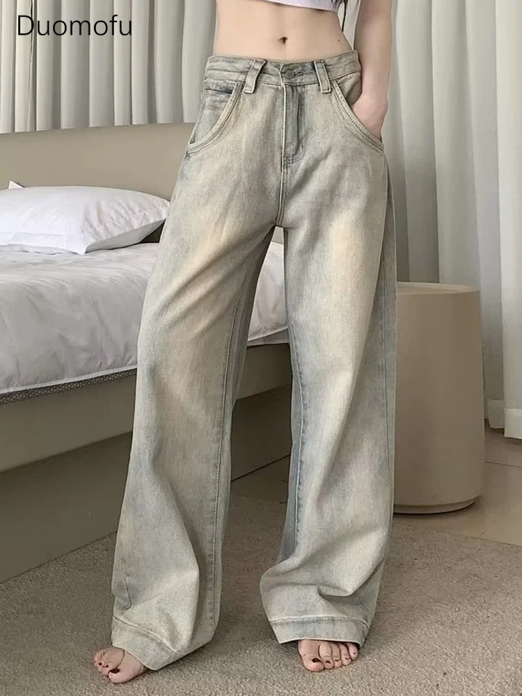 Duomofu American Vintage gewaschen Distressed Street weibliche Jeans Frühlings mode in voller Länge einfache lose schicke gerade Frauen Jeans