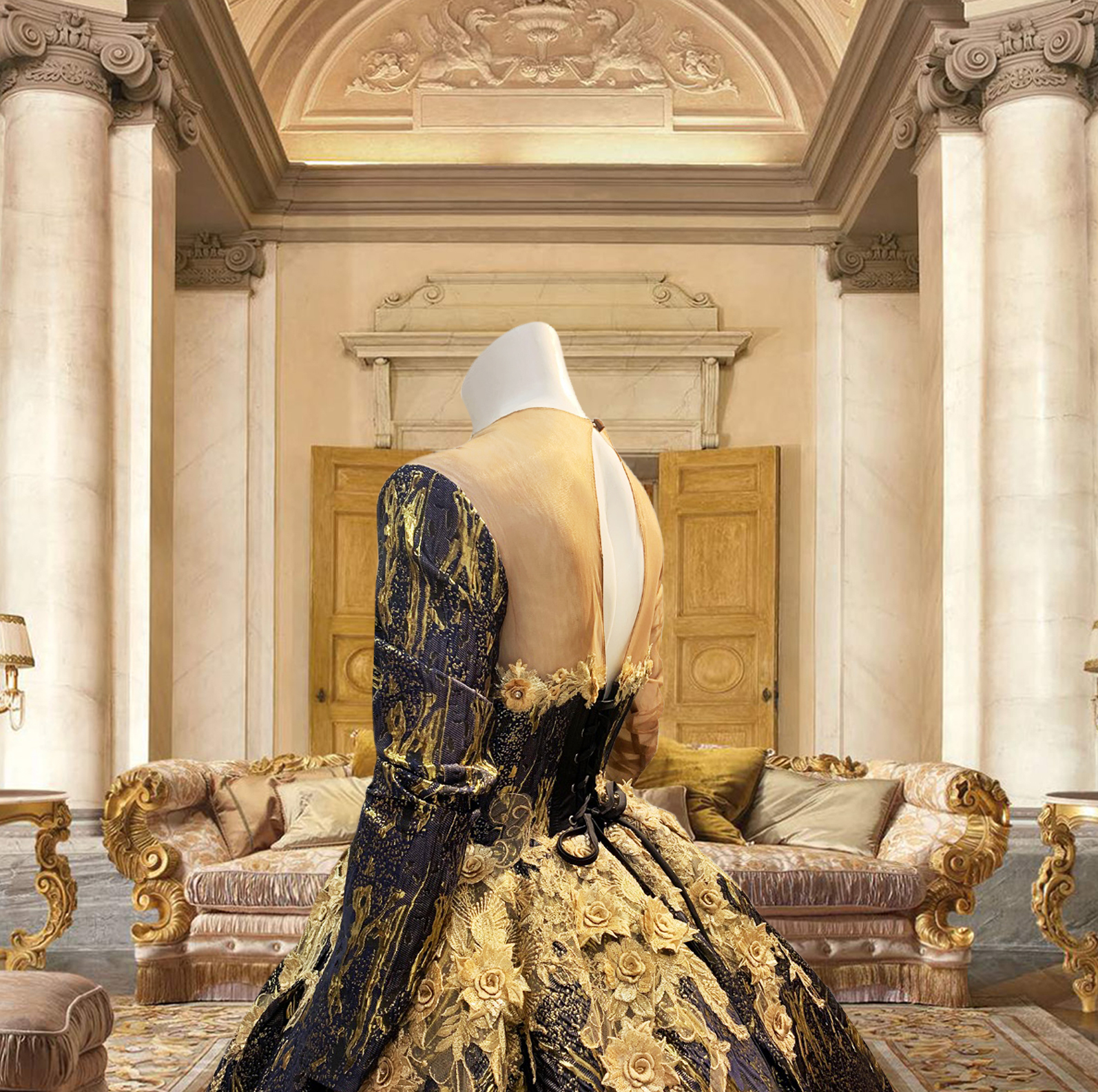 Vestidos formais com requintado bordado, camadas de tule, estilo princesa