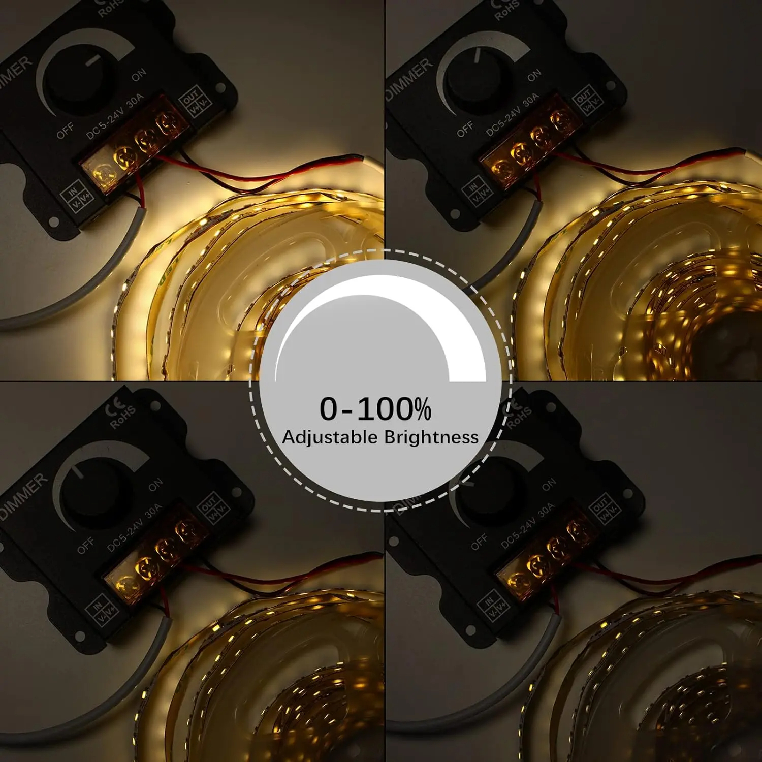 DC 12V-24V LED Dimmer Switch 30A LED Monochrome Controller PWM Digital Stepless Dimming for Lamp Strip Single Color Lamp