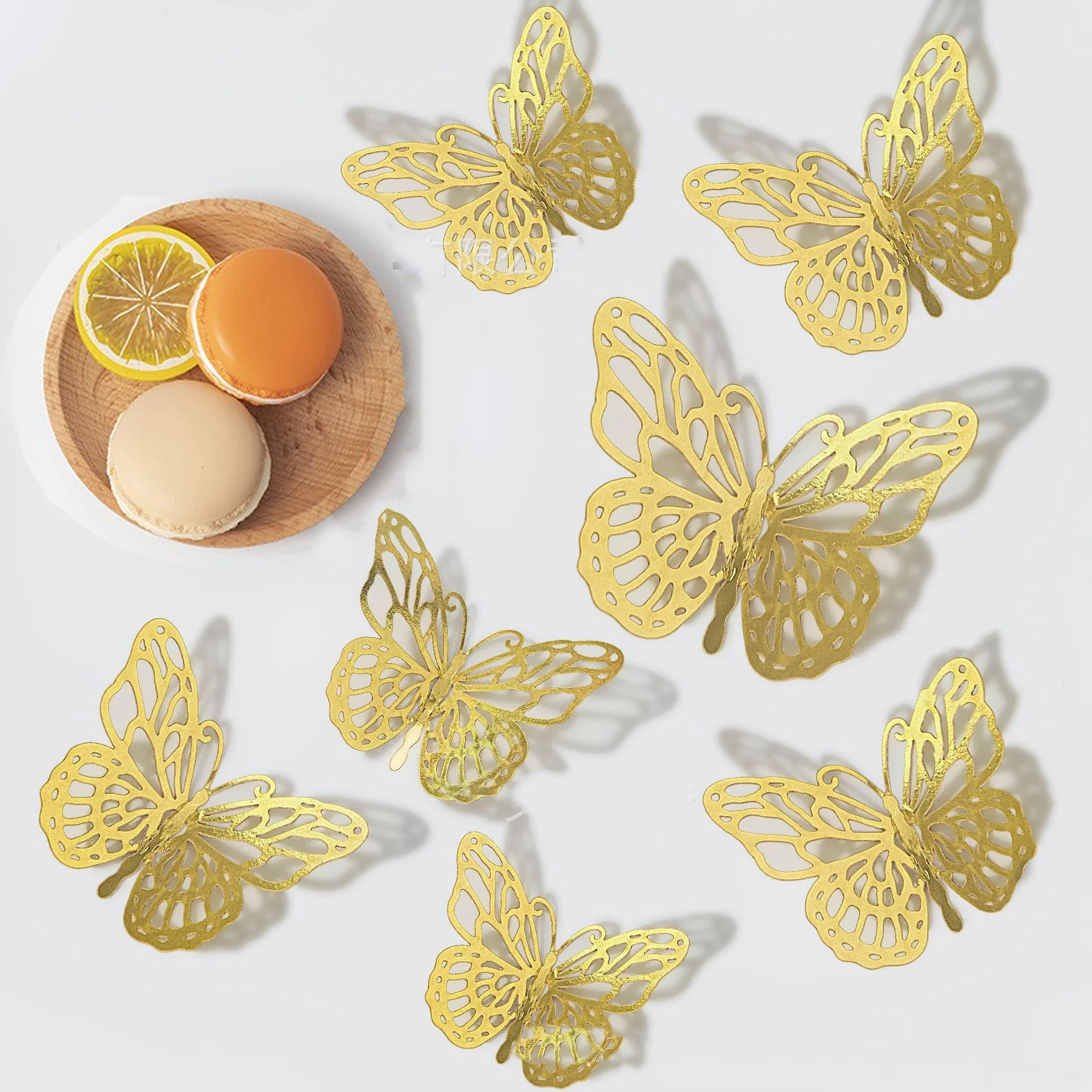 48pcs/4set 3D 나비 벽 장식 4 스타일 3 크기, 나비 생일 파티 케이크 룸 장식을위한 나비 장식