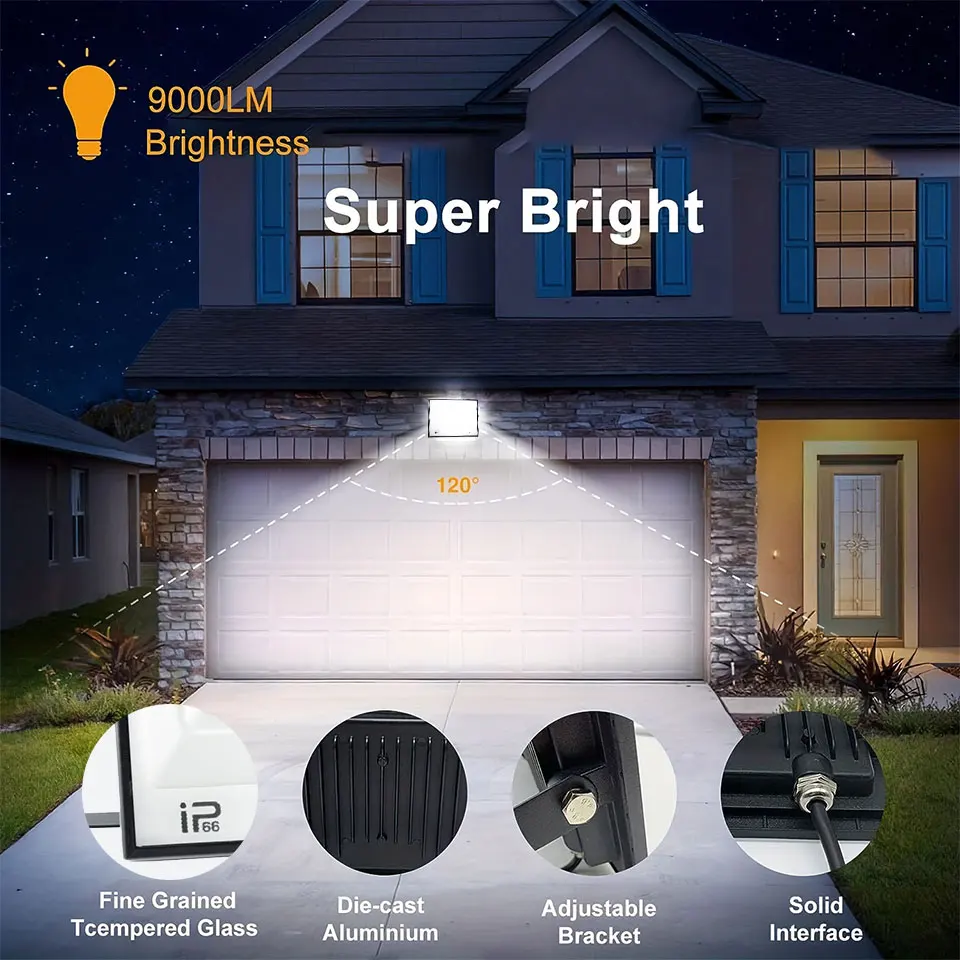 Holofote de luz de inundação led ac220v 110v 10-300w ip66 à prova d'água para parede externa jardim luzes de inundação projetor led