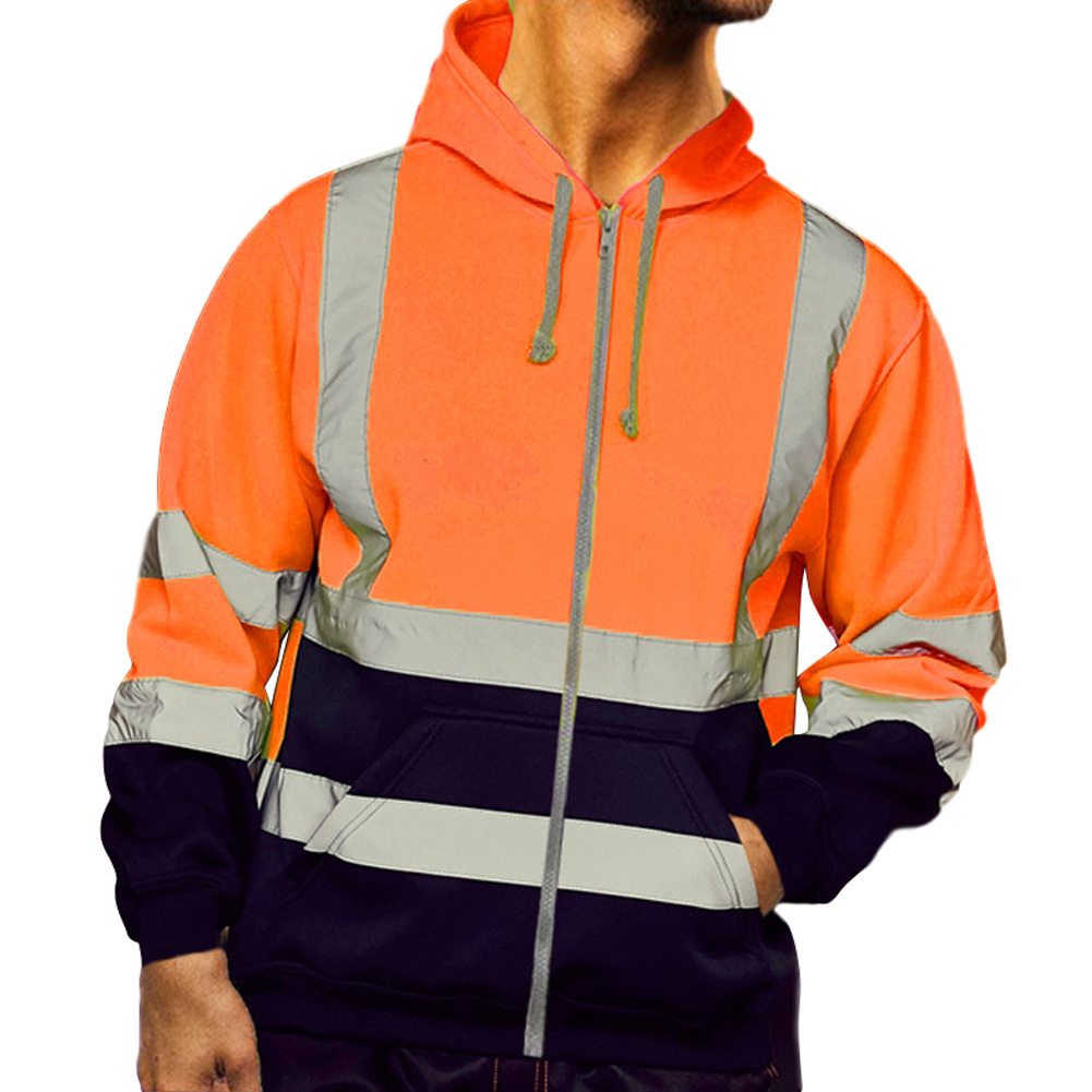 Masculino com capuz zíper topos moda alta visibilidade moletom reflexivo para homens jaqueta bomber bolsos laterais casaco respirável topos