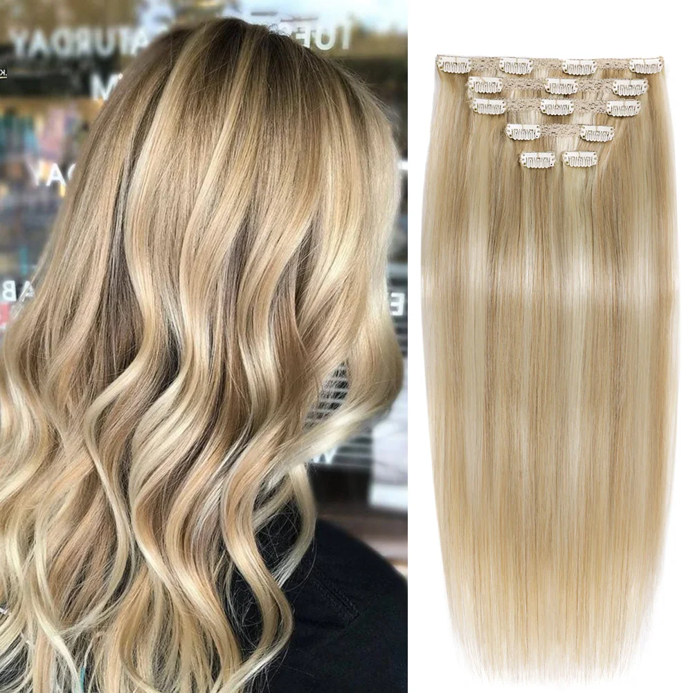 Bhf clipe em extensões de cabelo humano em linha reta remy cabelo natural preto claro marrom mel ombre extensões de cabelo com clipes 70g
