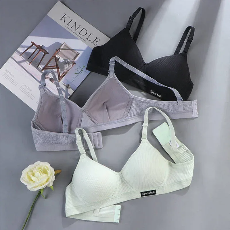 Sujetador de copa AB de algodón para mujer, ropa interior inalámbrica, cómodo sujetador en V, ropa interior de empuje hacia arriba para mujer