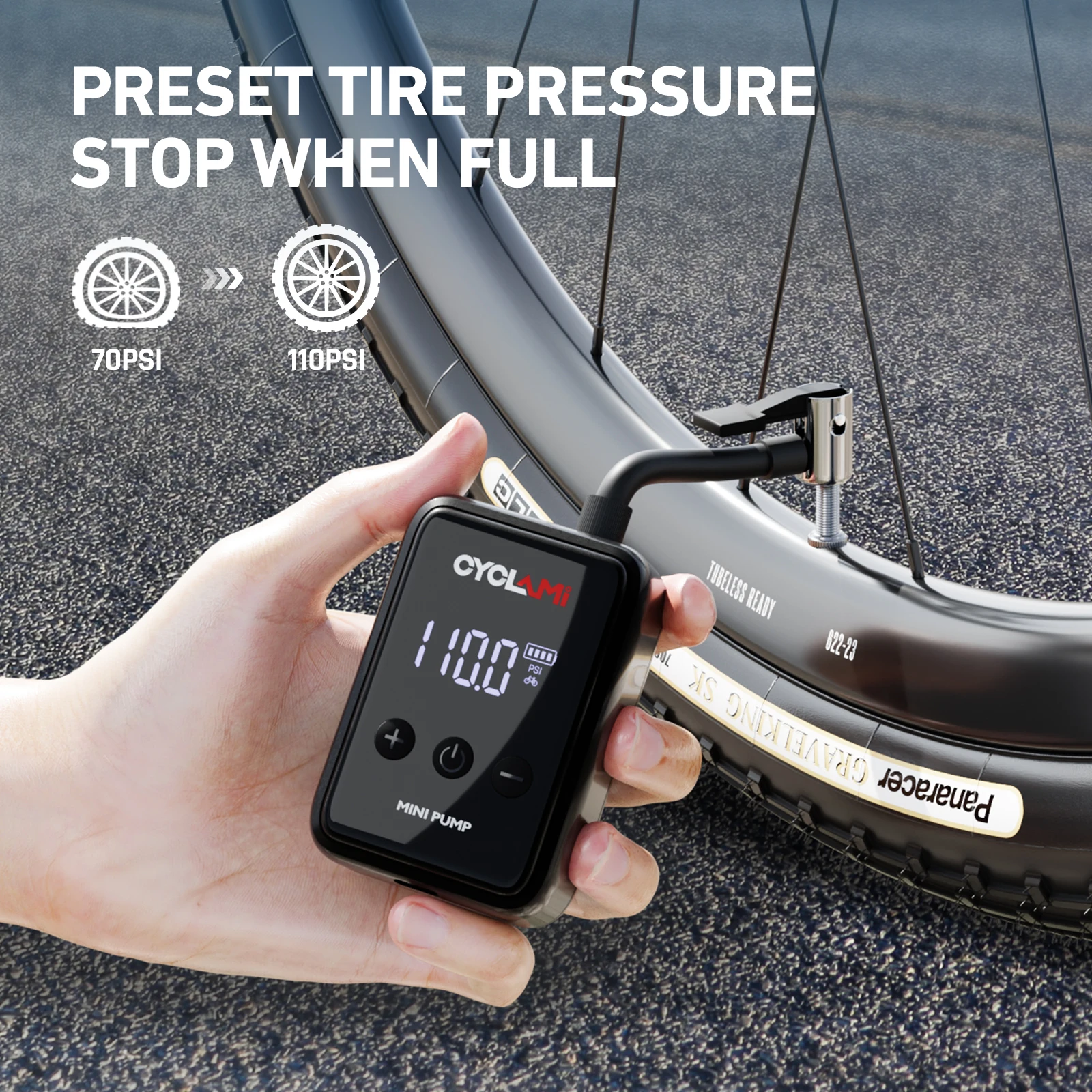 150PSI แบบพกพาจักรยานปั๊มลมไฟฟ้า Schrader Presta วาล์วแผนที่ MINI Fast ชาร์จคอมเพรสเซอร์ยาง Inflator CYCLAMI