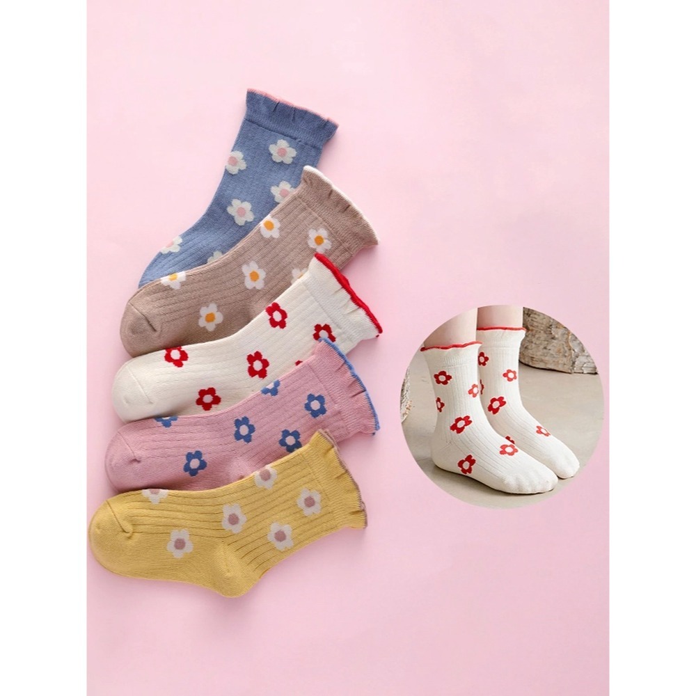 5 pares de calcetines para niños, calcetines finos de malla nueva de primavera y verano para niñas, serie Little Flower (1)