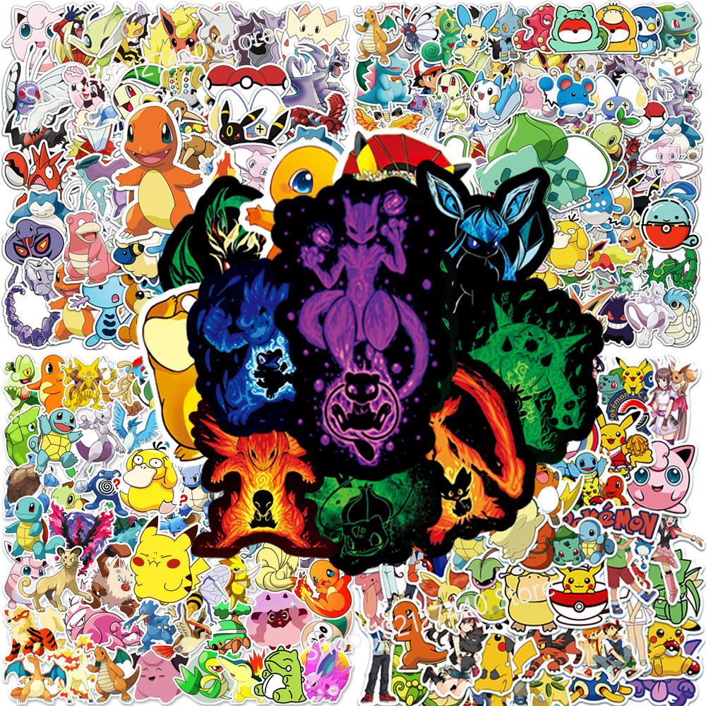 50/100 Uds. Pegatinas de dibujos animados de Pokémon Anime, calcomanías de Pikachu, funda de teléfono portátil para motocicleta, pegatina impermeable para coche, juguete clásico para niños