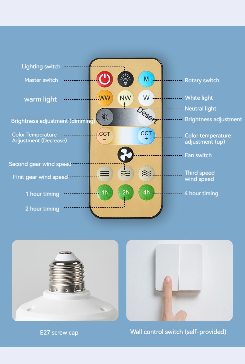 Ventilatore da soffitto a LED con lampada e telecomando Ventilatore dimmerabile a 3 velocità AC85-265V temporizzato silenzioso per soggiorno camera da letto