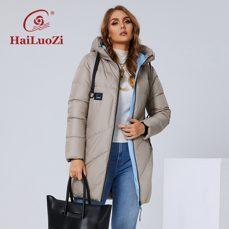 HaiLuoZi 2022 Winter frauen Jacke Lange Dicke Baumwolle Große Taschen Damen Mantel Mode Cversize L-4XL Weibliche Casual Mäntel 6896