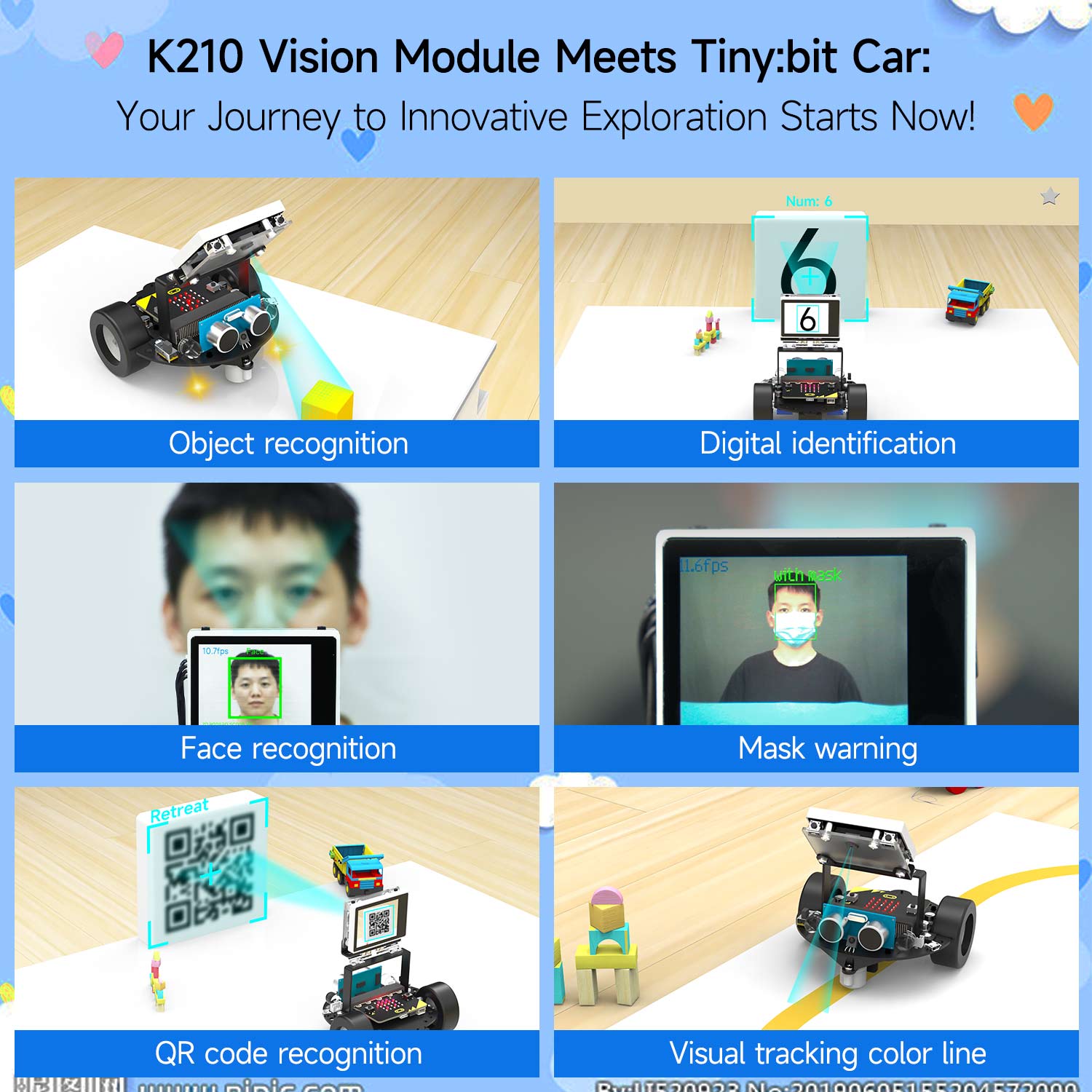 Yahboom-Tinybitpro Microbit Robot Car, Módulo K210 Visual, Detecção de Objetos Suporte e Reconhecimento Facial, Codificação STEM
