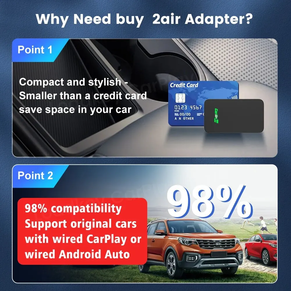 CarlinKit 5.0 Adattatore wireless CarPlay Android Auto Adattatore per auto wireless 3 in 1 per Mazda Toyotal Peugeot Volvo Kia Spotify
