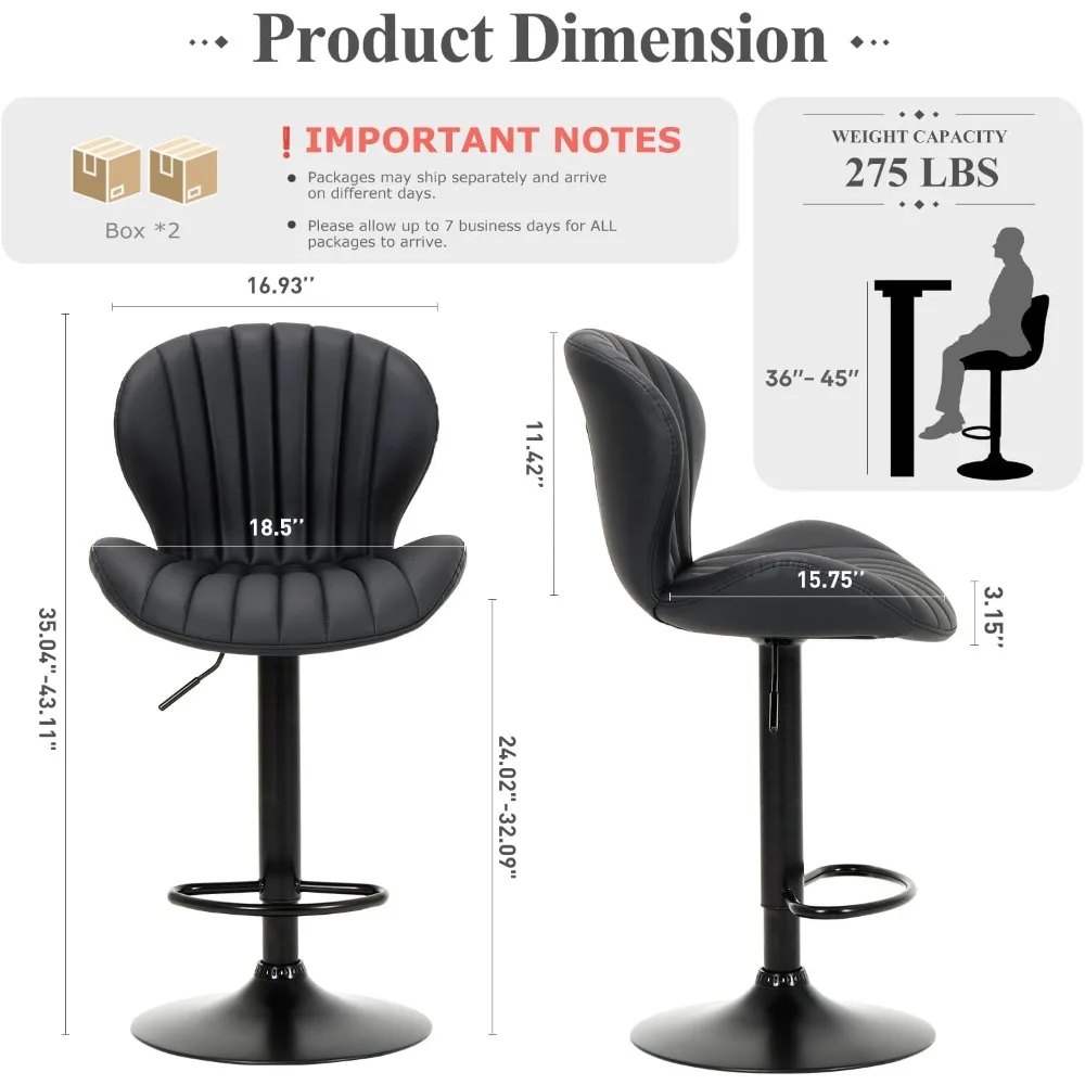 Set of 4 Modern Swivel Counter Height Bar Stools with Adjustable Faux Leather Upholstery and High Backs