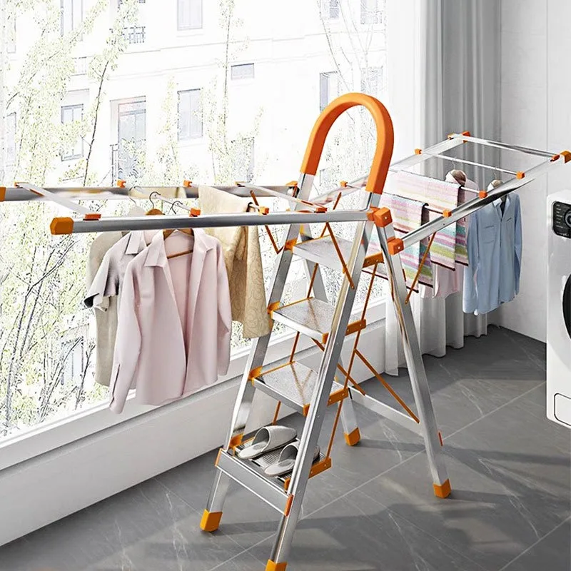 Household Ladder Folding Drying Scaffoldings Multi-functional Dual-purpose Stairs Thickened and Retractable Stainless Steel