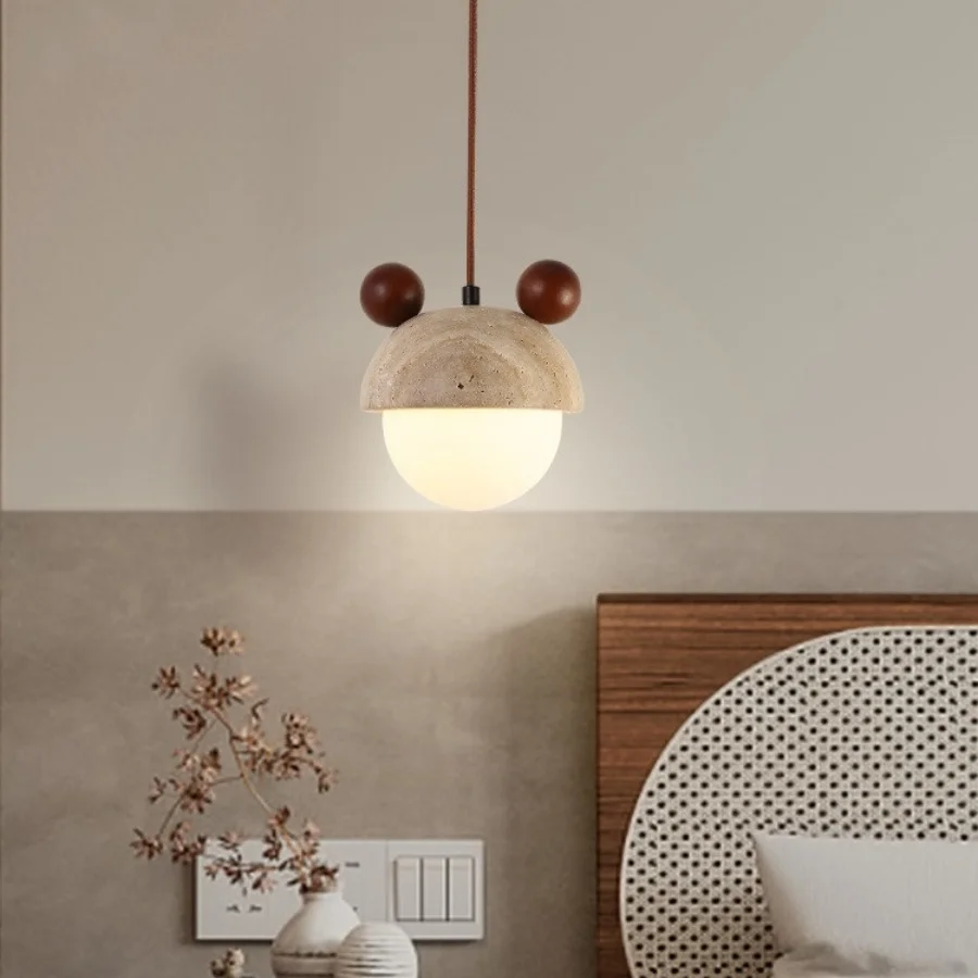 IWHD Nordic Modern LED Lampu Liontin Dapur Restoran Bar Kuning Travertine Kaca Putih Kayu Lampu Gantung Lamparas Colgantes