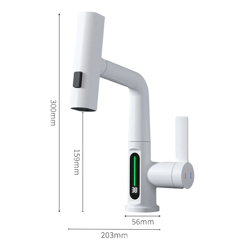 Robinet de cuisine extractible en cascade à affichage numérique Intelligent, robinets mélangeurs froids et chauds, robinet de lavabo de levage d'évier rotatif