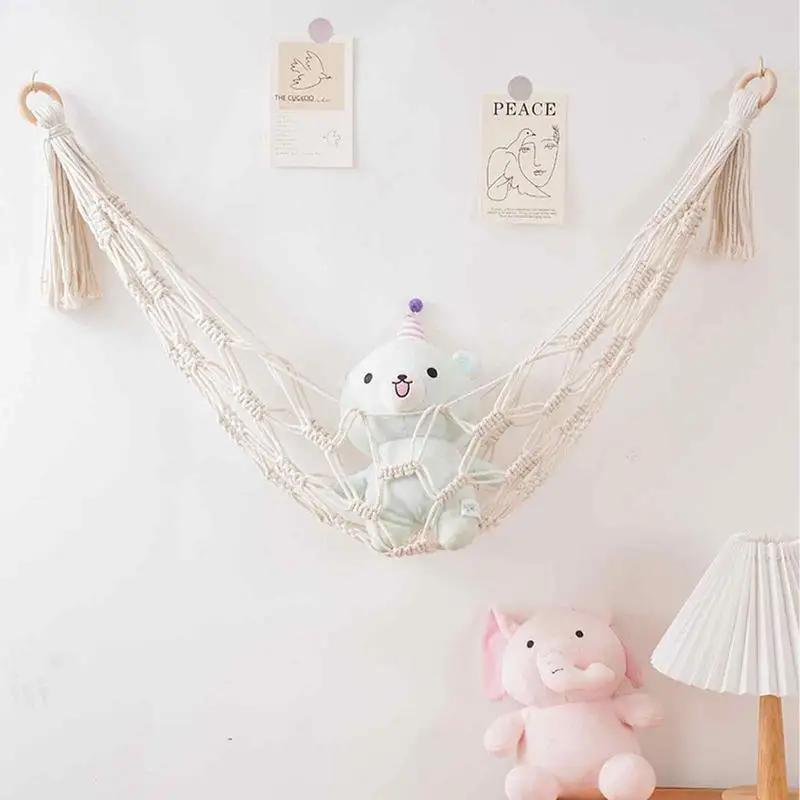 Boho ตุ๊กตาสัตว์เปลญวนเก็บเปลญวนตุ๊กตาของเล่นตุ๊กตาห้องมุมตาข่ายสําหรับตกแต่งห้องแขวน