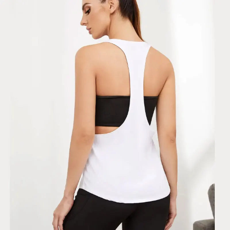 ผู้หญิงกีฬา Smock ฟิตเนสเสื้อกีฬา T-Shaped Quick Drying Slim แขนกุดวิ่งเสื้อกีฬา