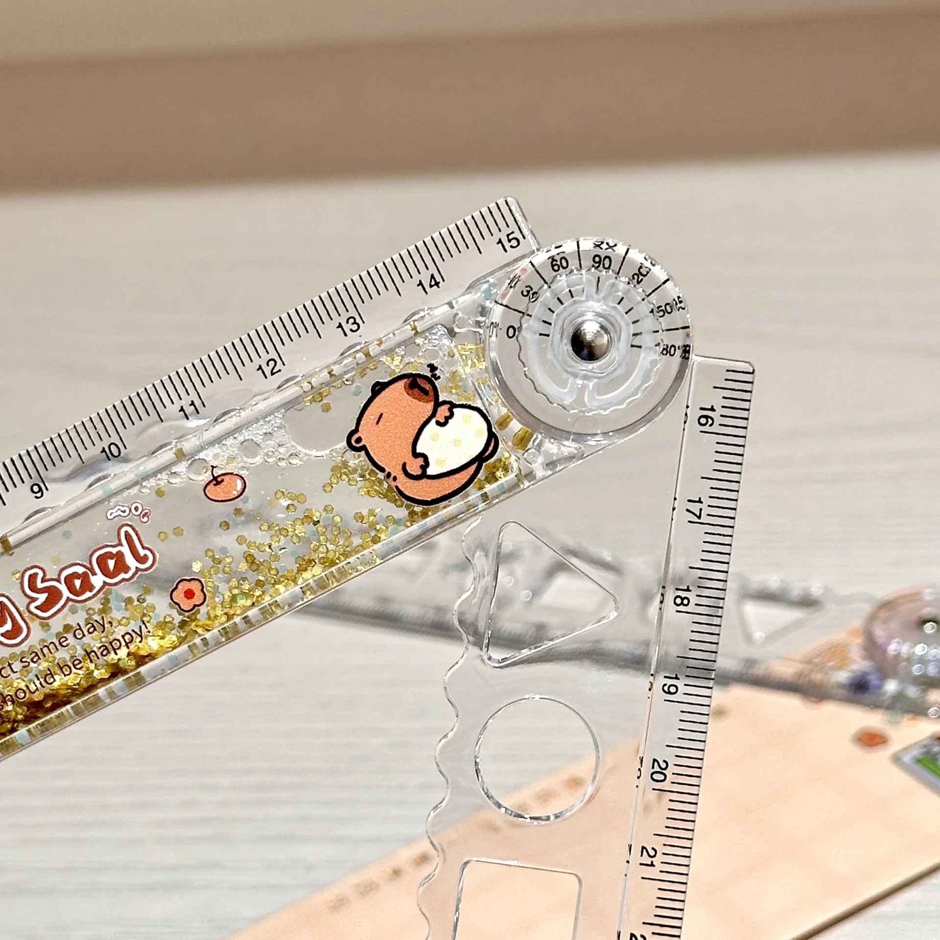 Cartoon Flowing Sand Capibala 30CM Folding Ruler in Oil Sparkling Measurement Drawing Ruler Learning Stationery School Season