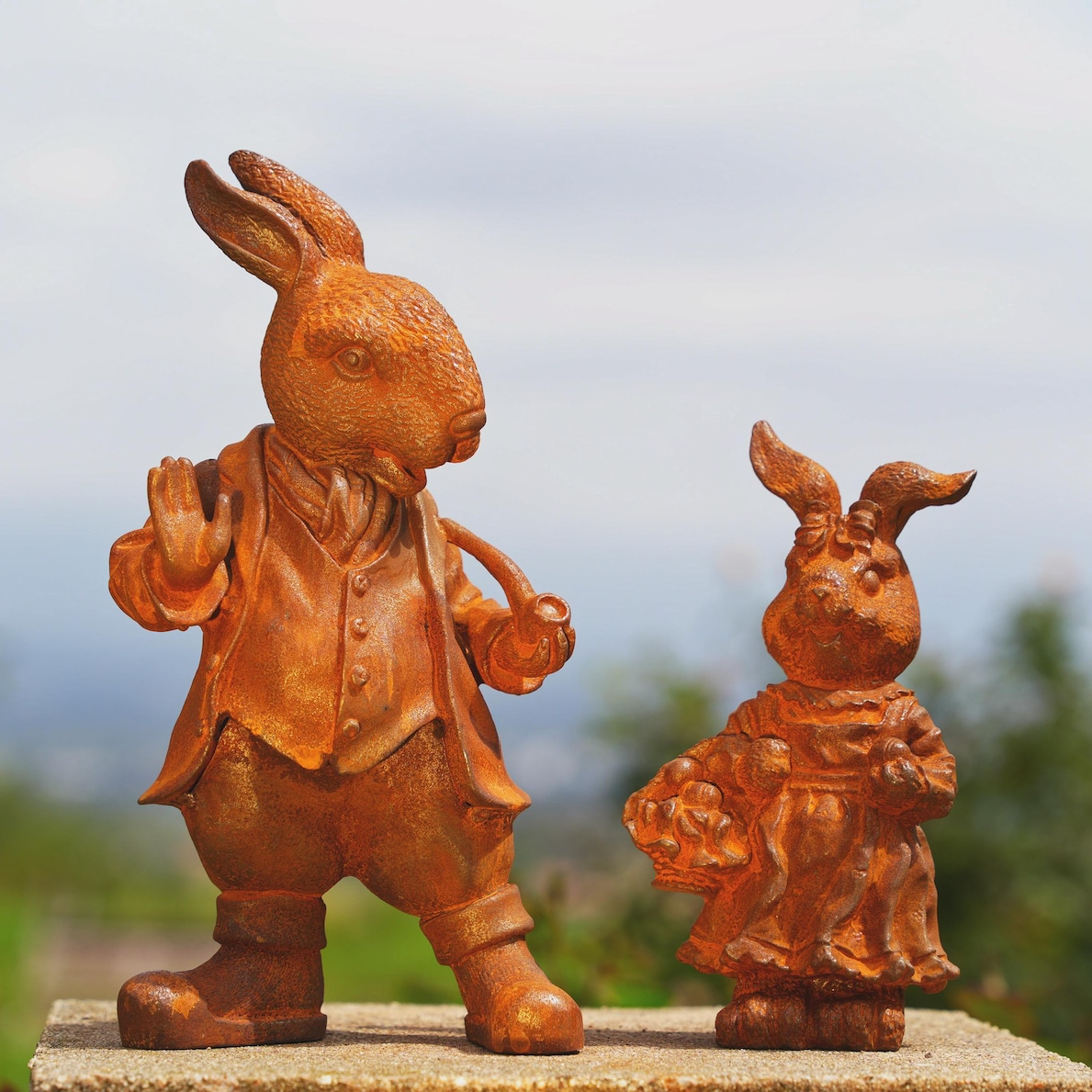 Ornamentos de Jardim em Ferro Fundido, Estátua de Coelho, Decoração de Mesa Moderna, Design com Padrão de Crochê em Pequena C...