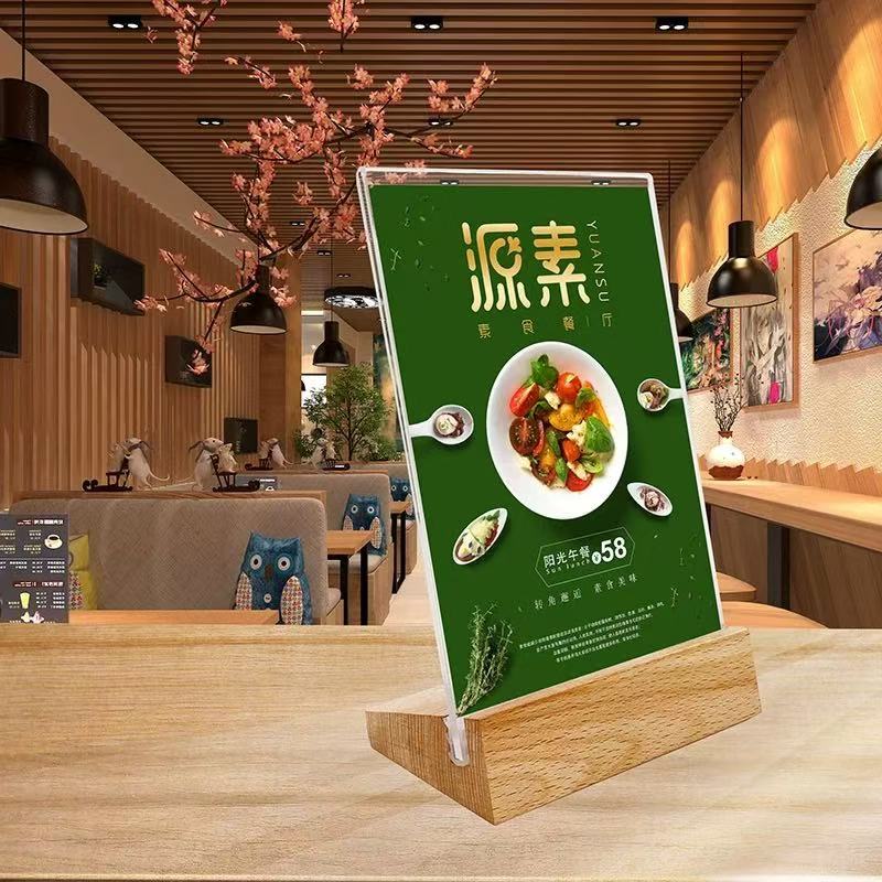 A6 A5 A4 Wooden L-shaped T-shaped Sturdy Table Card Double sided Label Display Card Stand Table Paper Stand Display Stand