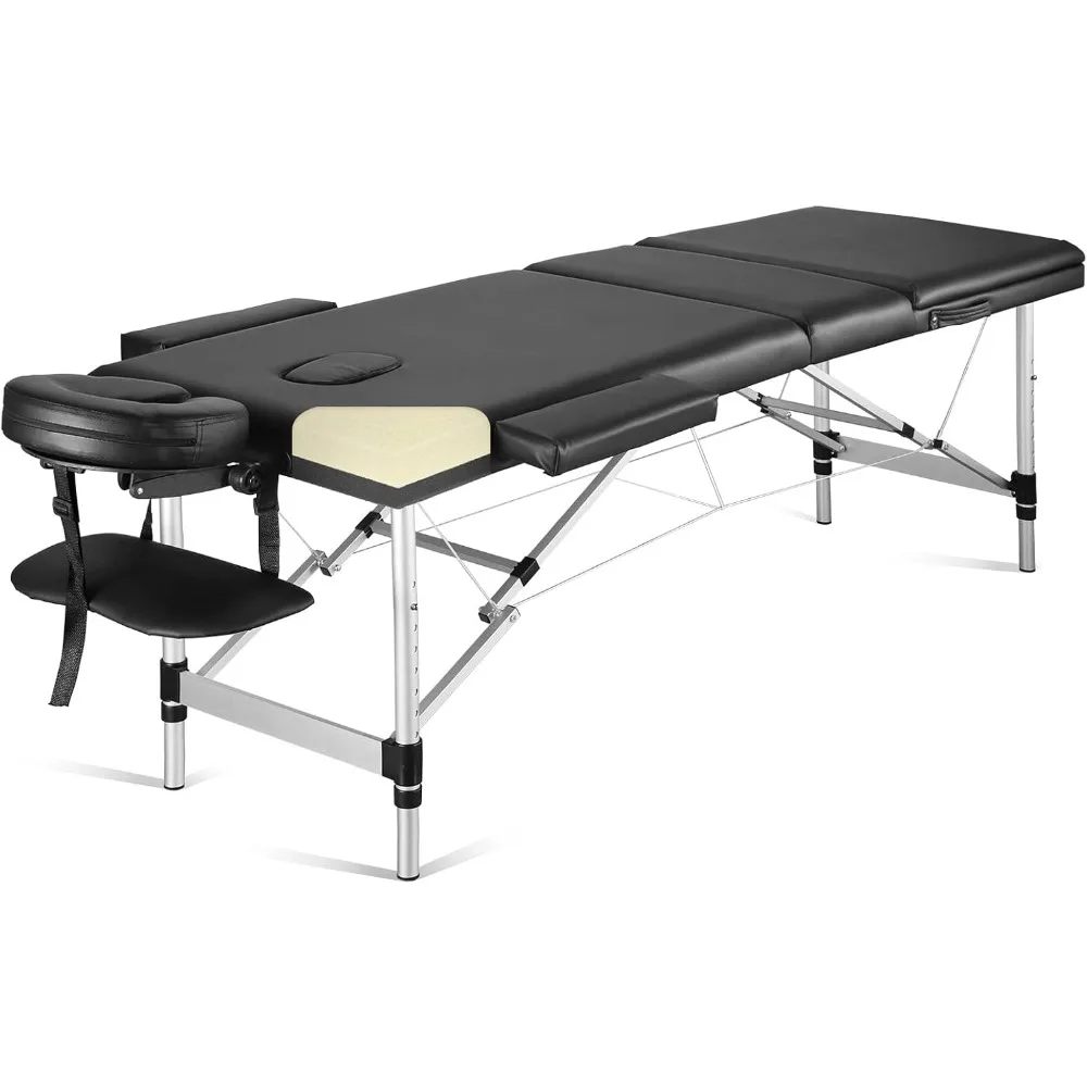 Portable Massage Table Professional Massage Bed 3 Fold 82 Inches Height Adjustable for Spa Salon Lash Tattoo