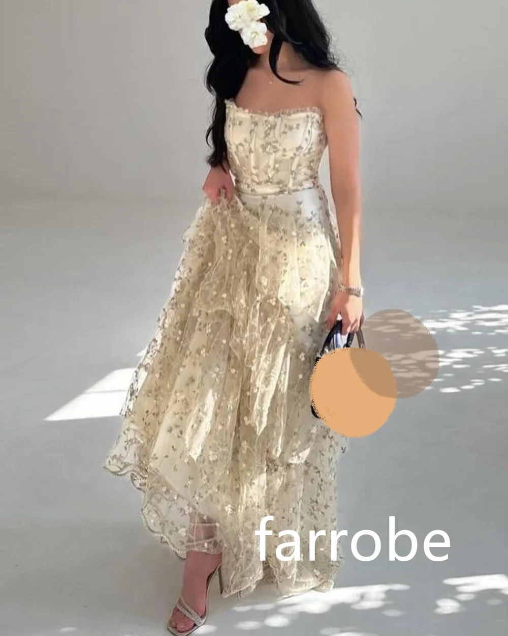 Customized Matching Net Pleat A-line Strapless Midi Dresses Homecoming Dresses Classic Exquisite Modern Style Pastrol Unisex For