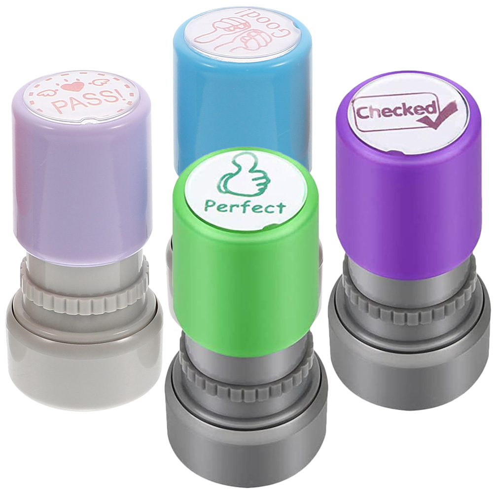 4 Stück einfache „Moedig Cartoon“-Kapitel-Grundschul-Stempel für Kinder, Präsentation, Kunststoff, Whiteboard, Schüler