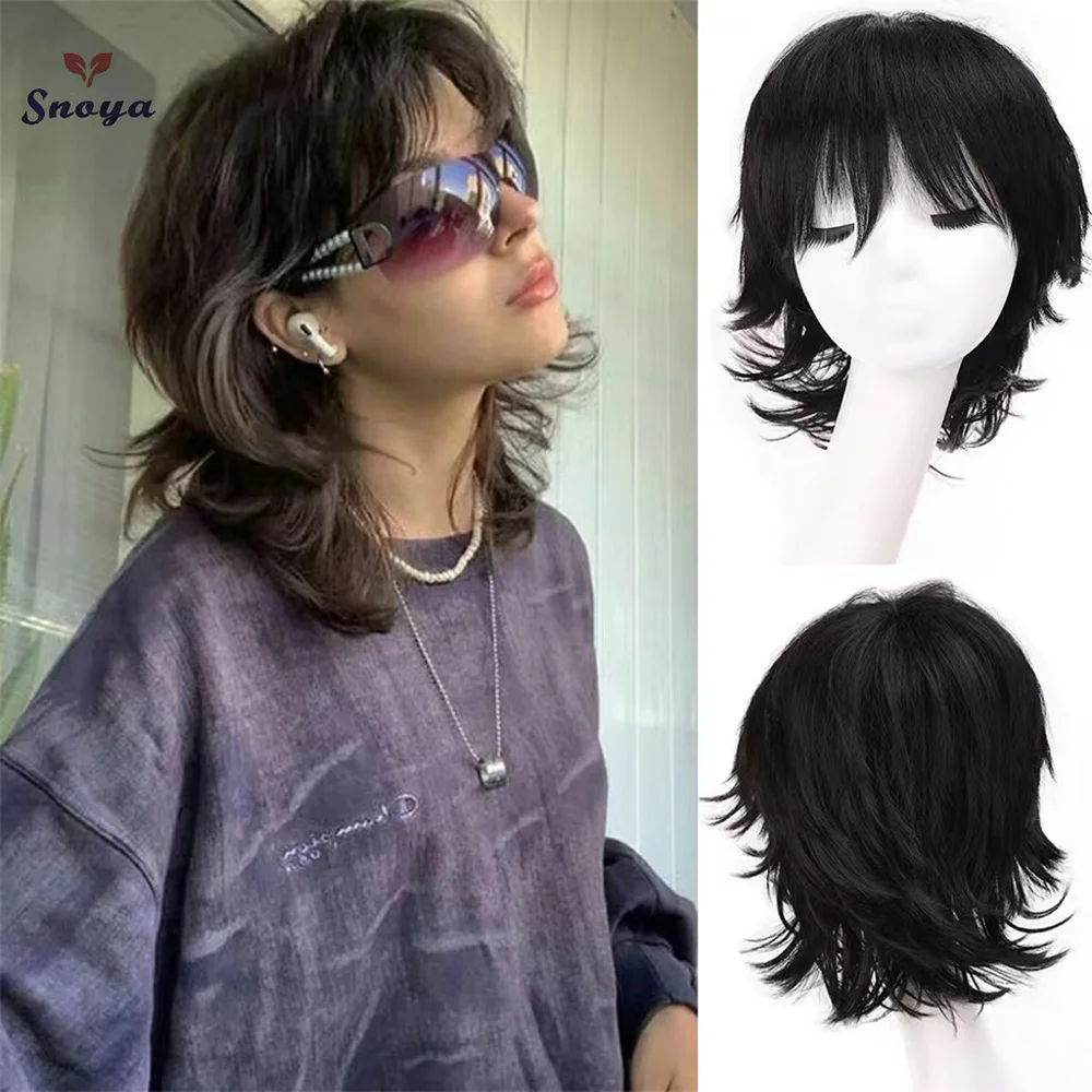 Cabelo sintético curto e reto para festa de menino e menina, resistente ao calor, tipo cabeça de peixe, peruca masculina e lolita para cosplay feminino