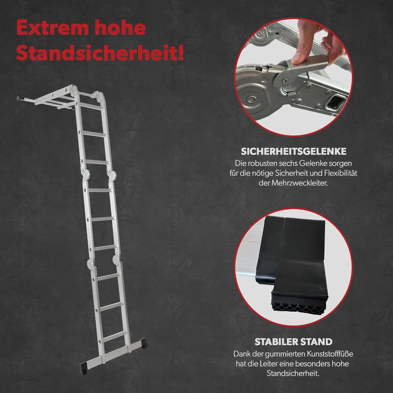 Scala multiuso: 4x3 gradini, 2 piastre per ponteggi, scala a pioli fino a 150 kg, scala a gradini, alluminio, 12 gradini, tfuv/GS certifi