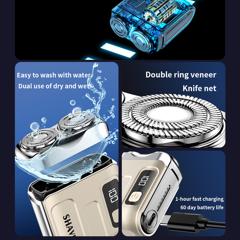 Travel Electric Shaver For Men Double Floating Magnetic Blade Head Portable Beard Knife Rechargeable MINI Rotary Electric Razor