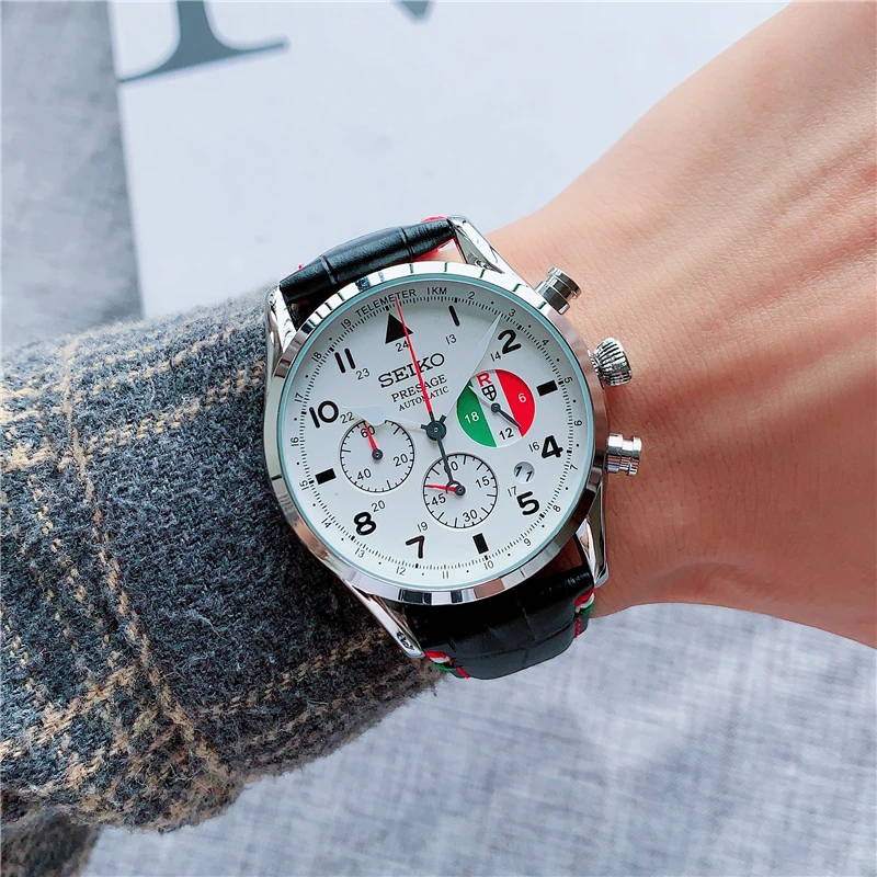 1:1 copia MenQuatz Relojes Reloj de pulsera clásico con correa de cuero y reloj