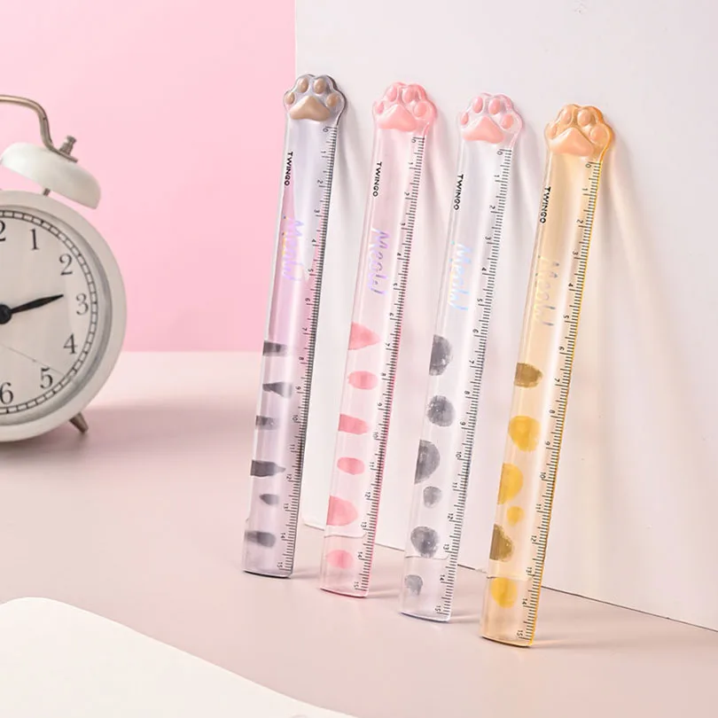 Cat Paw Ruler Cute Office School Accessories Kawaii Stationery Transparent Stationery School Supplies 15cm Drawing Tool Rules