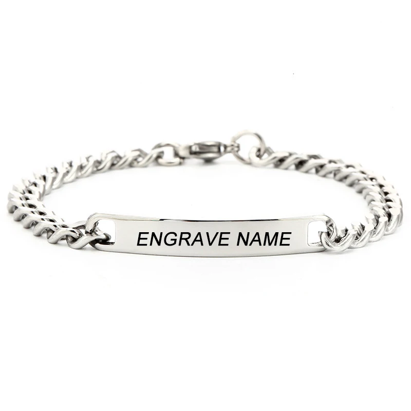 Aangepaste Logo Naam Graveren Roestvrij Stalen Armband Vrouwen Gepersonaliseerde Armbanden Voor Mannen Id Armband Dropshipping