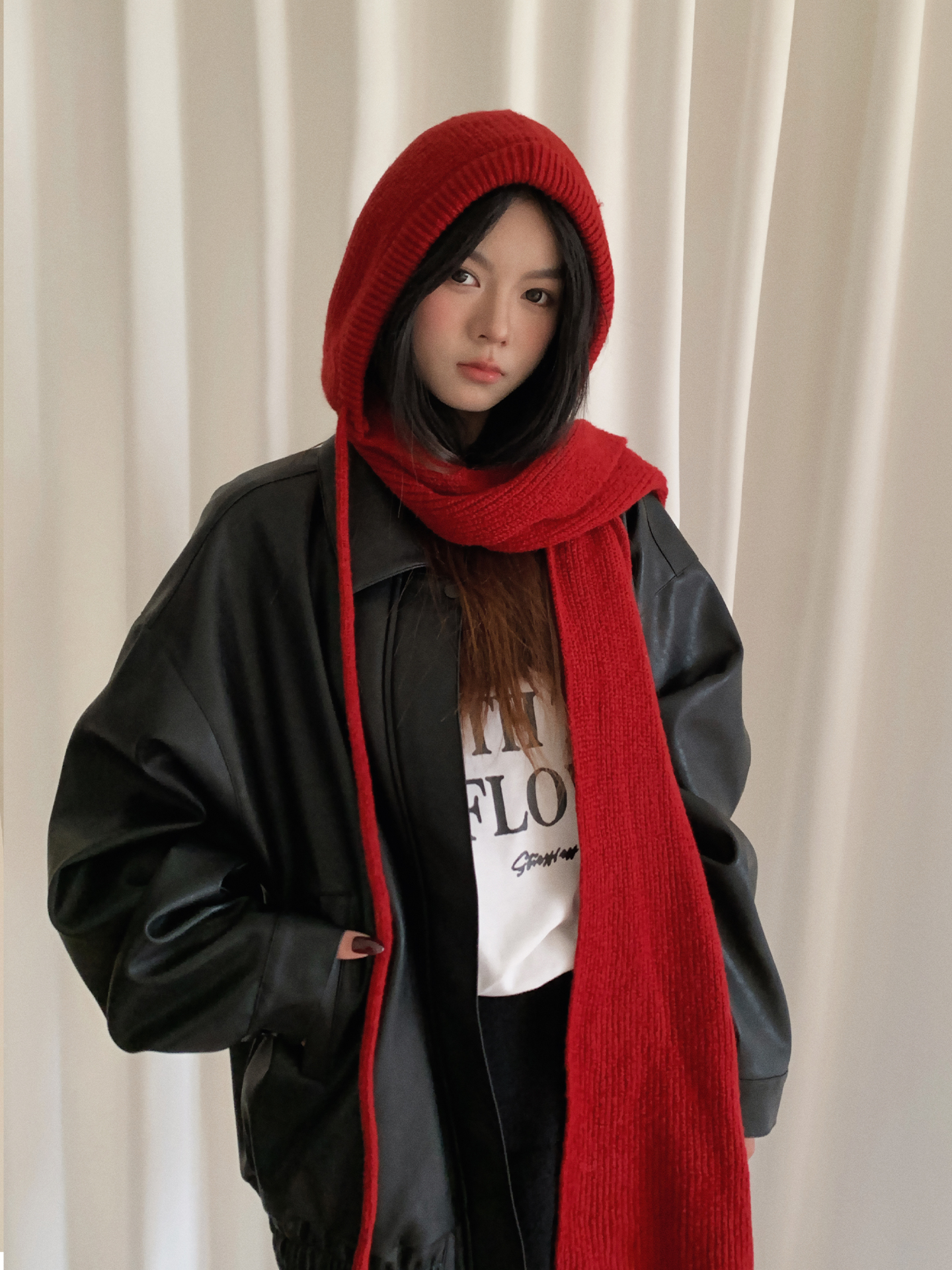 Thick And Warm Solid Color Hooded Scarf For Women Versatile And Korean-Style Student Scarf
