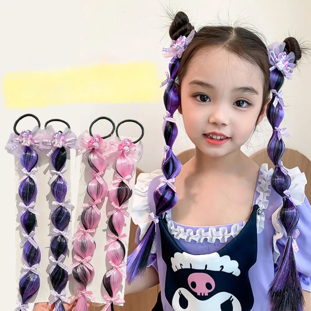 40cm Little Pony Gradient kolorowe bańki warkocze peruka dzieci dziewczyna Bowknot wstążka gumka do włosów do przedłużania włosów