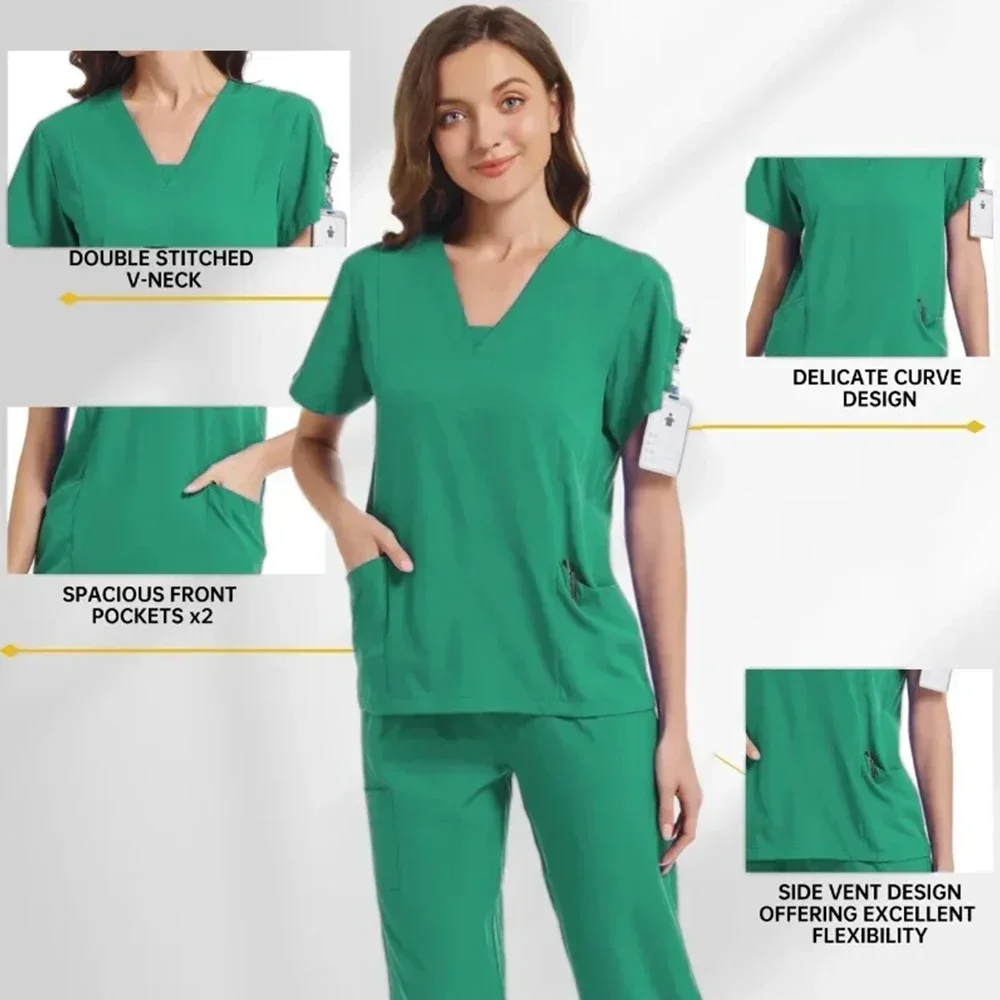 Nuovo Set di Scrub uniformi mediche Scrub elasticizzato top con pantaloni tascabili uniforme da infermiera tuta chirurgica da medico abbigliamento da lavoro per salone di bellezza