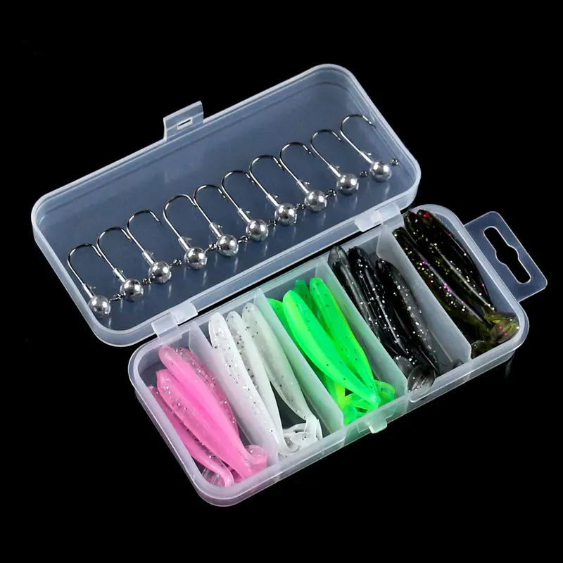 25 Stück Köder Boxed Soft Bait Barsch Warbler Fisch Köder weiche Würmer Gewinde Curly Tail Maggot Bionic Köder gefälschte Köder Blei Kopf Haken