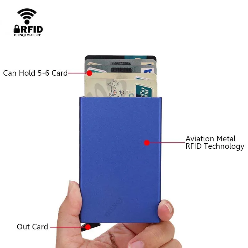 Porta carte Rfid portafoglio intelligente portacarte in metallo sottile sottile uomo donna portafogli Pop-Up minimalista piccolo nero Mini custodia Vallet Walets