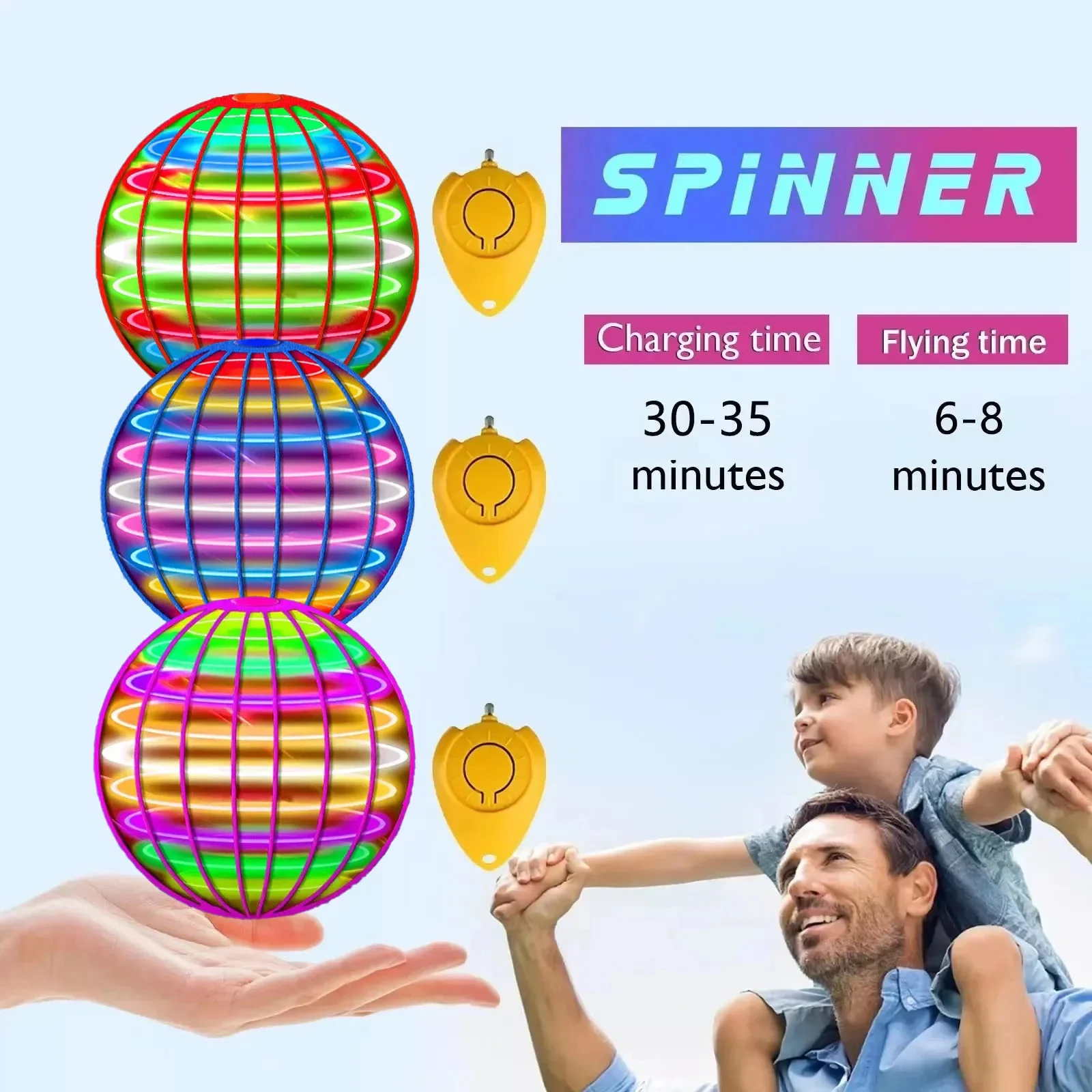 Palla volante Giocattolo Controllo manuale Palla volante Palla magica Luce LED Boomerang Rotator 360 °   Mini drone giocattolo volante per regali di famiglia per bambini