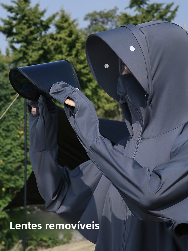 Nova Coleção Verão 2025: Casaco Curto F com Proteção Solar UV, Luvas e X de Ombro em Seda Gelada