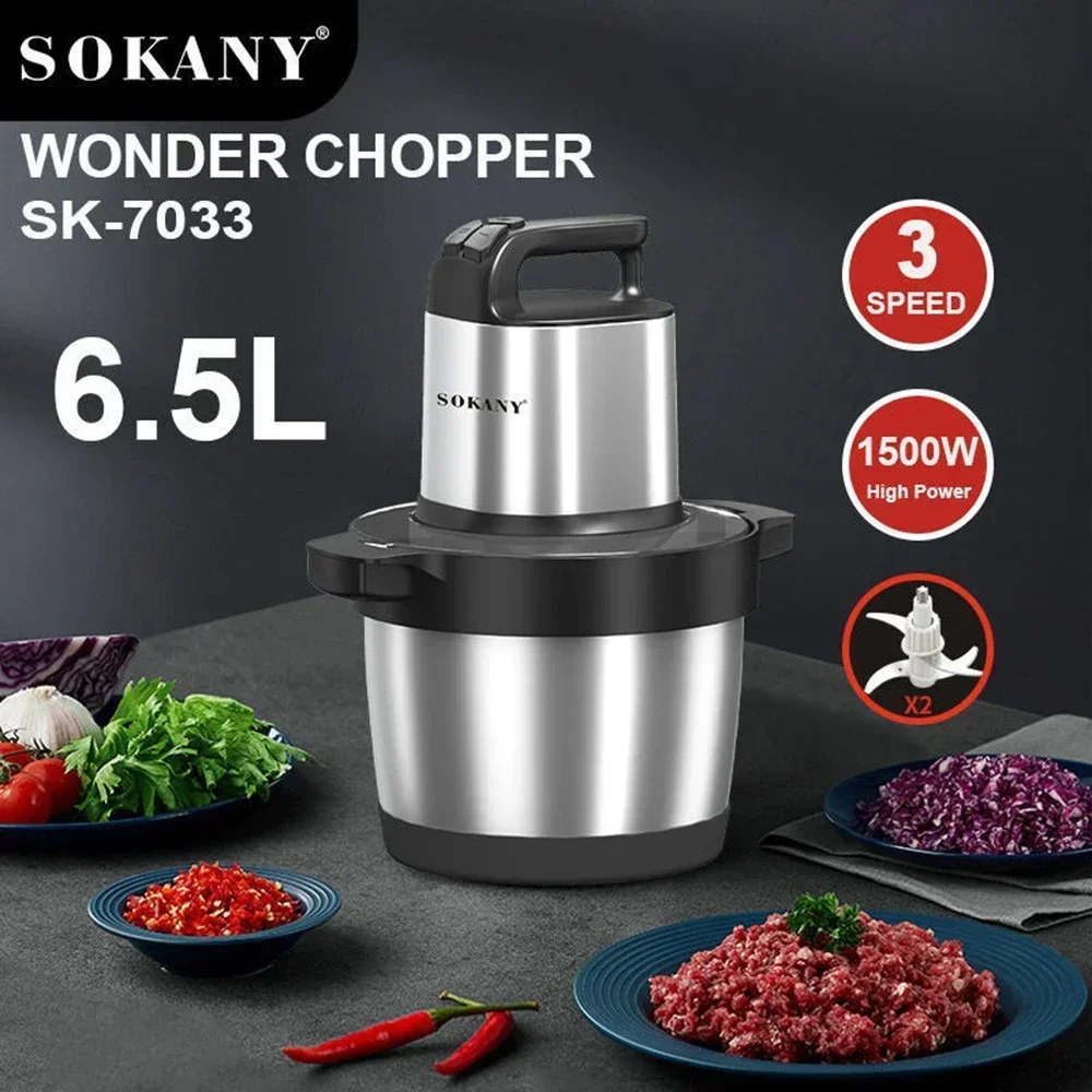 Houselin เครื่องบดเนื้อไฟฟ้า,อาหาร 6.5L เครื่องปั่นเนื้อสแตนเลสสับอาหารสําหรับเนื้อสัตว์,ผัก,ถั่ว